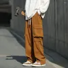 Pantalon pour hommes printemps automne lâche décontracté couleur unie poches pantalon droit mâle Harajuku Y2K tout-match taille élastique Vintage Cargo