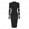 Grundlegende Freizeitkleider, elegante Damen, luxuriös, langärmelig, Diamant, sexy, schwarzes Verbandkleid, Vestidos Para Mujer, Abendparty, Abschlussball, Neu in Kleider Robe T240129