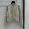 Women's Knits & Tees designer French Elegant Girls Versatile Heavy Industry Gold Thread Checkered Long sleeved Knitted Cardigan Top for Outwear SVM2
