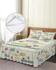 Sängkjol färgade tassar Vit elastisk utrustade sängkläder med örngottskydd Skyddsmadrass täcker sängkläder