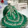 Szmaragdowe zielone koronkowe aplikacje sukienki Quinceanera suknia balowa 2024 Off ramy koralika Słodka 16 sukienki Urodziny Suknie Vestidos de 15 anos 322