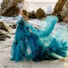 Abiti casual Elegante spiaggia Abito premaman blu A-line Lungo tulle Baby-shower Robe Abiti a rete Boho Women Po Shoot