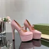 2024 Ny 14 cm High Heeled Luxury Designer Cowhide Dress Shoes Classics Buckle äkta läder Vattentät plattform Hälen Senaste stilpumpar Party Wedding Womens Shoe