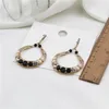 Boucles d'oreilles pendantes en cristal clair pour femmes, longues perles rondes noires, bijoux cadeau, à la mode, 2024