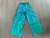 Original Jeans Coated Green Laser Light Jeans Wide Legs Oversized Jeans Loose Causal Jeans Coated Bright Surfaceets Pants