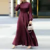 Тонкое модное элегантное платье с длинным рукавом на талии, свободное платье, женское мусульманское платье с круглым вырезом 240119