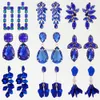 Stud Dark Blue Series Long Dangle Brincos para Mulheres 2022 Tendência Luxo Flor Geométrica Acrílica Cristal Vintage Charme Jóias YQ240129