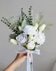 Wedding Flowers Artificial Flower Silk Rose Green Eucalyptus Leaves Bridal Bouquet Fake For Table Party Bridesmaid