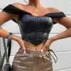 Tanks pour femmes au printemps été hors épaule maille bretelles courtes sans manches en cuir PU culture corset top femmes 2024 mode sexy vêtements y2k