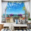 タペストリーズビーチココナッツツリーシーナリータペストリーウォールハンギングトリッピーアートベッドルーム窓装飾カーテン背景