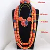 Dudo African Nature Coral Beads Jewelry Set Orange and Blue 3 Layers Choker and Long Jewellery Set For Nigerian Weddings 2024