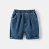 2024 Summer Children Boys Shorts Cotton Elastic midja Baby Denim Solid Pocket Casual mångsidiga unga barn Jeans 240124