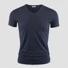 T-shirts voor heren Nieuwe heren T-shirts Pure kleur V-kraag Korte mouwen Tops Tees Heren T-shirts Zwarte panty's Man T-shirts Fitness voor mannelijke kleding