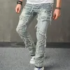 Vintage Casual Men denimbyxor Stylish Loose High Street Man Stapled Straight Jeans Byxor 240125