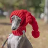 Dog Apparel Whippet Winter Woolen Hat Red Pet Italian Greyhound Christmas Gift With Fur Ball