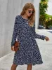 Basic Casual Dresses Spring Autumn Print Women Casual Button A Line Loose Knee Length Dress T240129