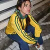 Kvinnors hoodies 2000 -tal retro y2k estetisk grunge gotisk zip upp jackor kappa vindbrytare gula tröjor brasil brev broderi smal