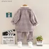 Set di abbigliamento Autunno 0-5 anni bambino reticolo manica lunga da uomo vestito da ragazzo moda papillon cappotto tre pezzi banchetto ospite abito formale