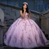 Robes de Quinceanera rose 2024, robe de bal en tulle avec des appliques en dentelle brillante, princesse d'anniversaire de 15 à 16 ans, robes de concours de Gala