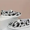 Dress Shoes Cow Print Low Top Flat Sneakers Lace Up Round Toe Running Sports Women's Footwear