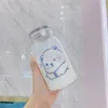 Water Bottles 450ml Kawaii Bear Glass Cartoon Bottle Eco Friendly Cute Cups For Student Girl Gift Milk Coffee Waterbottle