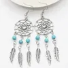 Pendientes colgantes Retro pluma gota pendiente Bohemia mujeres Boho joyería Orecchini cuentas azules oreja Bijoux