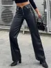 Damenhose, Caprihose, PU-Lederhose, Reißverschluss, hohe Taille, gerades Bein, Damenhose, schmale Hose, Y2K-Herbst-Winter-Chic, Streetwear, schwarze Hose, T240129