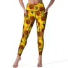 Active Pants Yellow Sunflower Yoga Floral Print Running Leggings High Waist Stretch Sports Tights Graphic Legging Birthday Gift