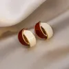 Coreano contrastante branco vermelho esmalte brincos feminino geométrico duplo arco brincos jóias pingentes de festa 240129
