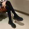 Buty 2023 Autumn Winter Women Platform nad kolanami damskie damskie dzianinowe skarpetki długie buty wsuwane grube buty dolne Womanl2401