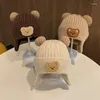 Basker vinter baby beanie cap tecknad björn öronskydd stickad hatt för småbarn pojkar flickor söta koreanska varma barn virkade hattar