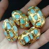 Perles 5 pcs Bleu naturel Blear Larimar Gold Perles plaquées pour les femmes faisant des bijoux 24x44 mm