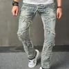 Vintage Casual Men denimbyxor Stylish Loose High Street Man Stapled Straight Jeans Byxor 240125