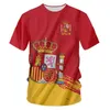 Homens camisetas 3D Imprimir Espanha Bandeira Nacional Camiseta Emblema Espanhol Futebol Jersey Homens Ciclismo Basquete Futebol Top Camisetas Reino de Espaa