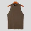 Men's Tank Tops 2024 Men Solid Color Turtleneck Sleeveless Knitted Casual Vests Summer Streetwear Fashion Clothing INCERUN S-5XL