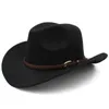 Bande de cuir café Vintage Parent-enfant femmes hommes enfant enfant laine à large bord Cowboy Western chapeau Cowgirl casquette melon 54-57-61 cm 240119