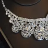 Charm Big Rhinestone Bridal Jewelry Sets Sier Plated Crystal Crown Tiaras Necklace Earrings Set for Bride Hair Accessories