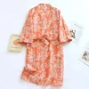 Women's Sleepwear 2024 Japanese Kimono Cotton Loose Bathrobe Lace Up Sweat Steaming Gown Pajama Ladies