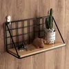 Küche Lagerung Gitter Holz Eisen Wandregal Kreative Schwarz Dekorative Montiert Rack Punch-Free Dusche Hängenden Korb Schlafzimmer