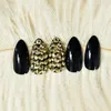 Falska naglar gyllene 3D Rhinestones Black Press On Medium Längd Mandel Återanvändbar akryl Nagelkonst Tips Fake naglar