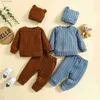 Set di abbigliamento Citgeett Autunno Solido Infantile Neonati maschi Vestiti per ragazze Set Pullover a maniche lunghe Top Pantaloni elastici in vita Cappello Abito autunnale