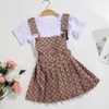 Trendigt märke kortärmad Camisole Vest Dress Two-Piece Set för flickor och spädbarn Westernized Set Princess Style Korean version Fashionabla klänning