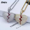 Necklace Jinao Fashion Broken Heart Iced Out Chain Pendant Necklace Statement Gold Color Cubic Zircon Necklace Hip Hop Men's Jewelry Gift