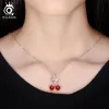 Necklace ORSA JEWELS 925 Sterling Silver Red Natural Stone Cherry Pendant Necklaces for Women Genuine Silver Jewelry Necklace Gift SN03