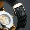 Vinnare berömt mekaniskt märke för män man mode casual klassisk skelett klockor guld urt läderband 240123