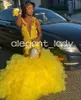 Robes de bal d'anniversaire sirène scintillantes jaunes pour femmes jupe à volants en cristal de luxe robe de soirée d'anniversaire vestidos de noche