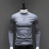 Men's T-Shirts Men's Turtleneck Tops Casual Full Long Sleeve Solid Black Stretch Base Layer for Autumn Winter Stretch Kpop Designer T Shirt Men