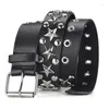 Belts Men Luxury Fashion Faux Leather Belt Womens Brand Designer Star Studded Punk Goth Dress Pin Buckle Waistband Black Sash