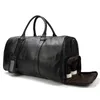 Bolsas de lona para hombre Bolsa de viaje de cuero genuino Fitness negro con posición de zapato impermeable Bolso Top Layer Cowhide Crossbody