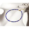 Caviglieri Lii Ji Lapis Lazuli Braccialette di gioielli pieni di oro 14K Pieci di pietra naturale Blue Pietra Naturale 3 mm Caviera di dimensioni 3 mm 24+5 cm Gioielli minimi